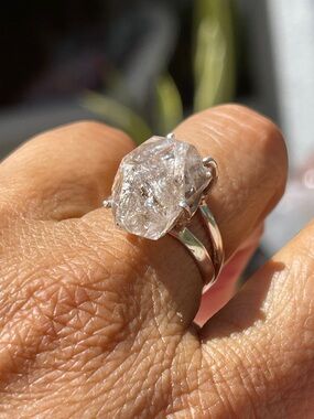 Clear Raw Herkimer Diamond Sterling Silver .925 Ring  - Clear sz 9.5 Jewelry